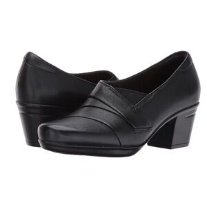 - Clark’s Collection Black Emanuel Warbler Leather Slip-on Heeled Shoe